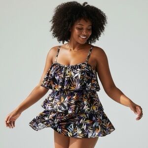 FIT 4 U Shorts 1Pc Tiered Layered Swim Dress Tropical Print Size 20W NWOT